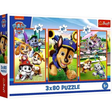   Trefl 3 x 80 darabos puzzle csomag, Mancs őrjárat, mosolygós kutyák, 00677