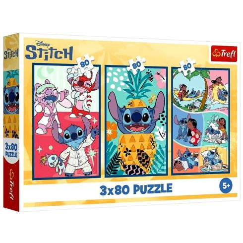 Trefl, 3 x 80 darabos puzzle, Disney, Stitch világa, 00723