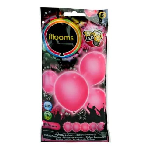 Illooms LED-es Rózsaszín Lufi, 5 darabos csomag, 00972