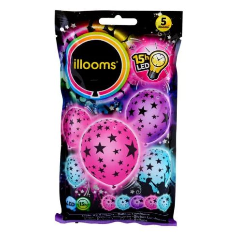 Illooms LED-es Lufi, 5 darabos csomag, vegyes színek csillagokkal, 00978