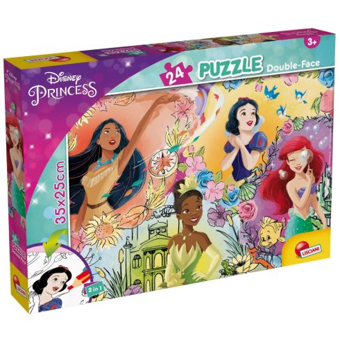 Lisciani Disney Hercegnők, 2 az 1-ben színezős puzzle, 35 x 25 cm-es, 24 darabos, 01405