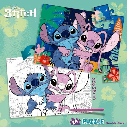 Lisciani Stitch, 2 az 1-ben színezős puzzle, 35 x 25 cm-es, 24 darabos, 01415