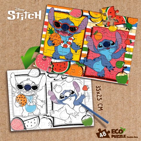 Lisciani Lilo és Stitch, 2 az 1-ben színezős eco mini puzzle, 35 x 25 cm-es, 48 darabos, 01446