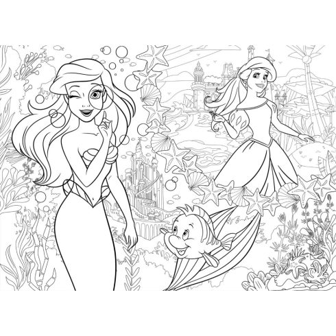 Lisciani Ariel Két Világa, 2 az 1-ben színezős eco mini puzzle, 35 x 25 cm-es, 48 darabos, 01447