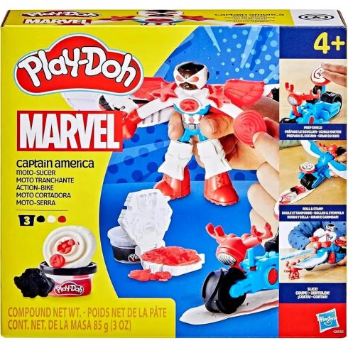 Play Doh, Marvel Amerika Kapitány moto-slicer figura játékszett gyurmával, 01604