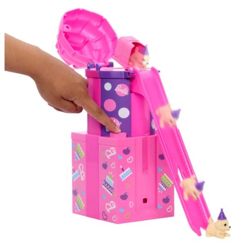 Barbie Party Reveal Meglepetés baba játékszett csúszdával, 02508