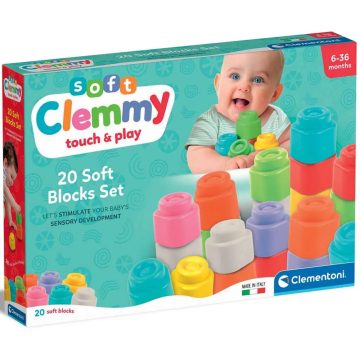   Clementoni Clemmy, puha, színes építőkockák játékszett, 20 darabos, 03039