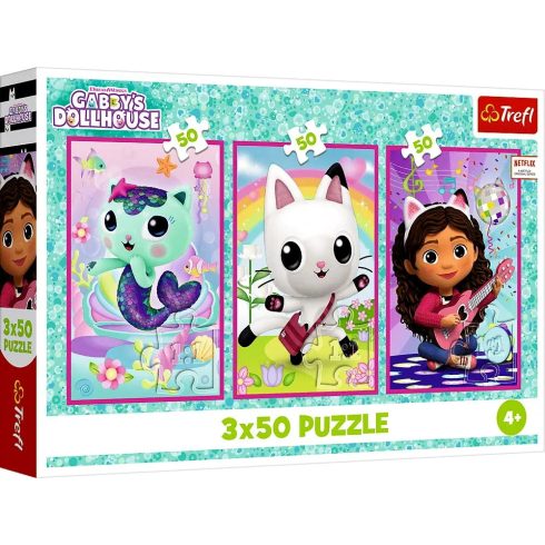 Trefl, 3 x 50 darabos puzzle szett, Gabi babaháza, Gabi cicákkal, 03219