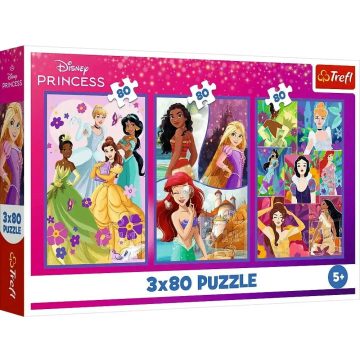   Trefl, 3 x 80 darabos puzzle játékszett, Disney hercegnők, 03233