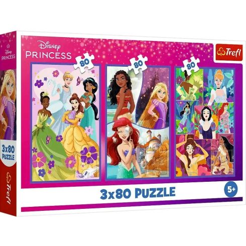 Trefl, 3 x 80 darabos puzzle játékszett, Disney hercegnők, 03233