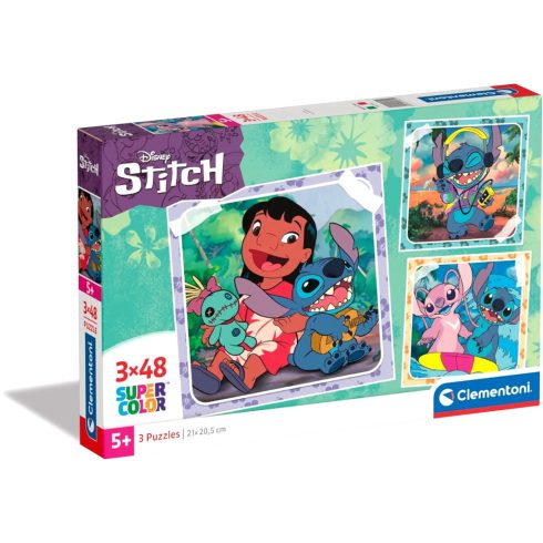 Clementoni 3 x 48 darabos supercolor puzzle, Disney Stitch, 03265