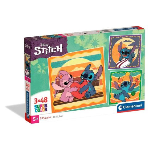 Clementoni 3 x 48 darabos supercolor puzzle, Stitch és Angel, 03315