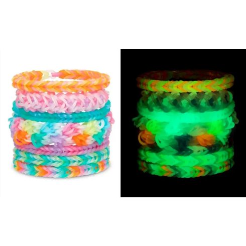 Rainbow loom, sötétben világító gumikarkötőkészítő játékszett, 03395