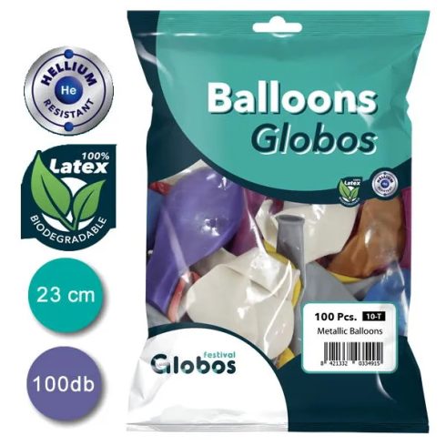 Lufi csomag, 100 darabos, 23 cm, metál vegyes színek, 05016