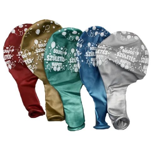 Boldog Születésnapot feliratos lufi csomag, 5 darab, 32 cm, króm, 05082