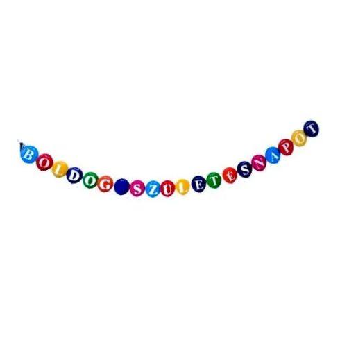 Zászlófüzér, Boldog Születésnapot felirat lufis díszítéssel, 4,6 méter, 06619