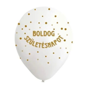   10 darabos lufi csomag - 30 cm - Boldog Születésnapot! - fehér-arany szín - 07007