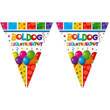   Zászlófüzér, Boldog Születésnapot felirat lufis díszítéssel, 3,2 méter, 07064