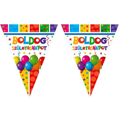 Zászlófüzér, Boldog Születésnapot felirat lufis díszítéssel, 3,2 méter, 07064
