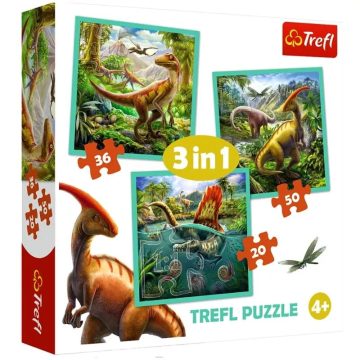 Trefl - 3 az 1-ben puzzle csomag - dinoszaurusz - 07744