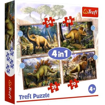 Trefl 4 az 1-ben puzzle csomag - Érdekes dinók - 07787
