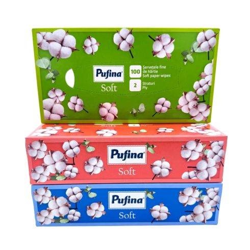 Pufina dobozos papír zsebkendő, 100 darabos csomag, 2 réteges,11511