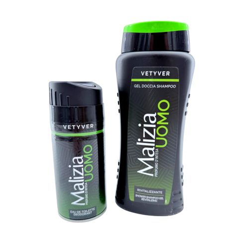 Malizia Uomo Vetyver Ajándékcsomag, 150 ml dezodor + 250 ml tusfürdő-sampon, 11625