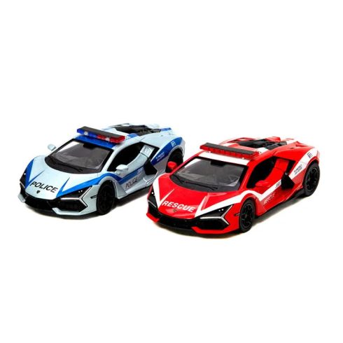 Kinsmart fém autó modell, Lamborghini Revuelto rendőr/tűzoltó kiadás, 17113