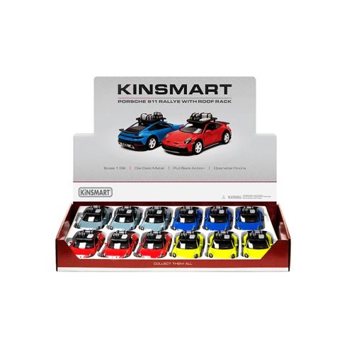 Kinsmart, Porsche 911 Rally fémautó, tetőcsomagtartós, 17197