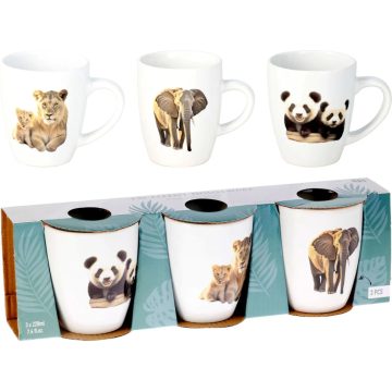 Állatos kerámia bögre szett, 3 darabos, 220 ml, 19061