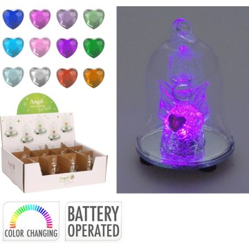 Angyal figura üveg harangban, 8 cm, LED-es, 19254