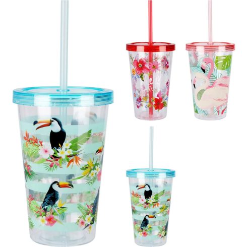 Szívószálas pohár, műanyag, 600 ml, 19277