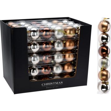   Karácsonyi gömb zacskóban, borostyán, 7 cm, 6 darabos csomag, 19355