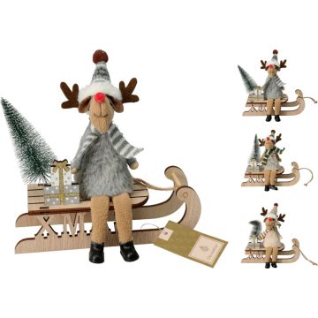 Szarvas figura szánkóval, 18 cm, 3 féle, 19362