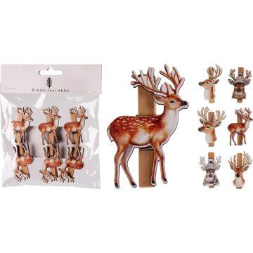 Csiptetős szarvas dísz, 6 darabos csomag, 3 féle, 19409
