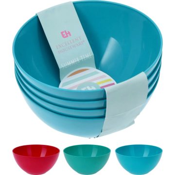   Műanyag tál szett, 4 darabos, 3 színben,  13 x 6 cm, 19442