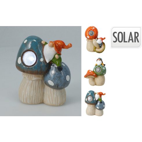 Napelemes lámpa, törpe gombán, 13 cm, 3 féle, 19548