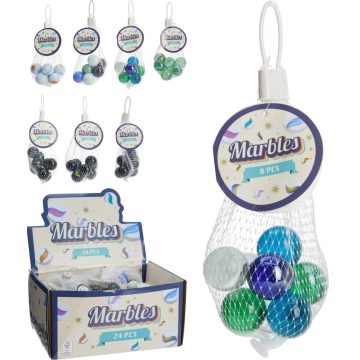 Üveggolyó, 8 darabos csomag hálóban, 6 féle, 19614