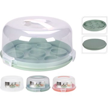   Torta és muffin tálca, 2 az 1-ben, műanyag, 3 féle, zárható, 19669