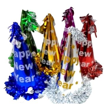   Glitteres, bojtos, boás papír kalap Happy New Year felirattal, 22130