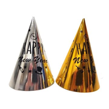 Happy New Year feliratos papírkalap, arany, ezüst, 22150