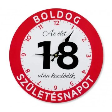 Boldog 18. Születésnapot feliratos falióra, 30 cm, 23412