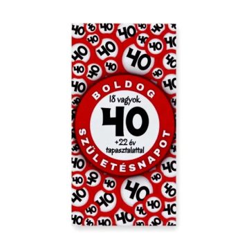 Hűtőmágnes, Boldog 40. Születésnapot! feliratos, 23425