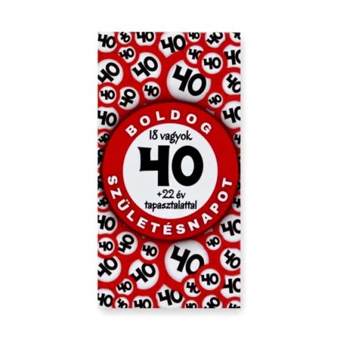 Hűtőmágnes, Boldog 40. Születésnapot! feliratos, 23425