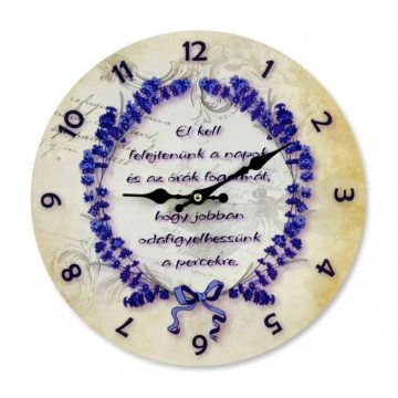 Levendulás falióra felirattal, 30 cm, 23435