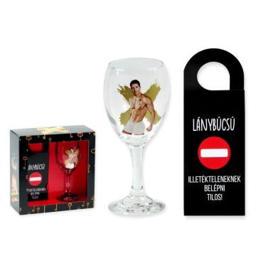 Vetkőző férfis borospohár szett + ajtó akasztó, 23444