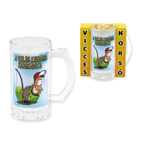 A Világ Legjobb Horgásza feliratos, üveg söröskorsó, 400 ml, 23452