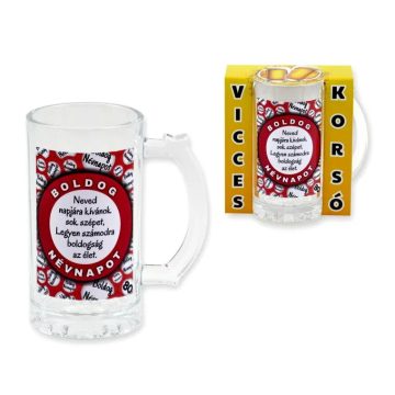   Boldog Névnapot feliratos, üveg söröskorsó, 400 ml, 23463