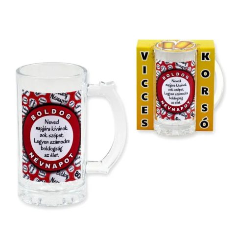 Boldog Névnapot feliratos, üveg söröskorsó, 400 ml, 23463