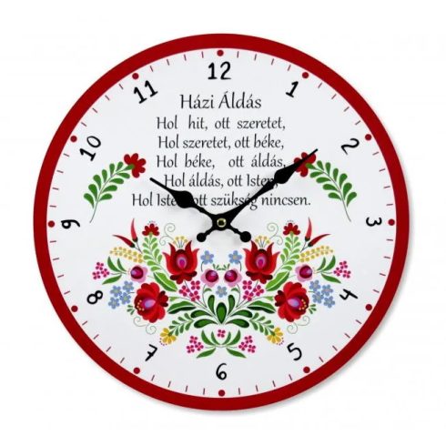 Falióra, Kalocsa mintás házi áldás, 30 cm, 23471